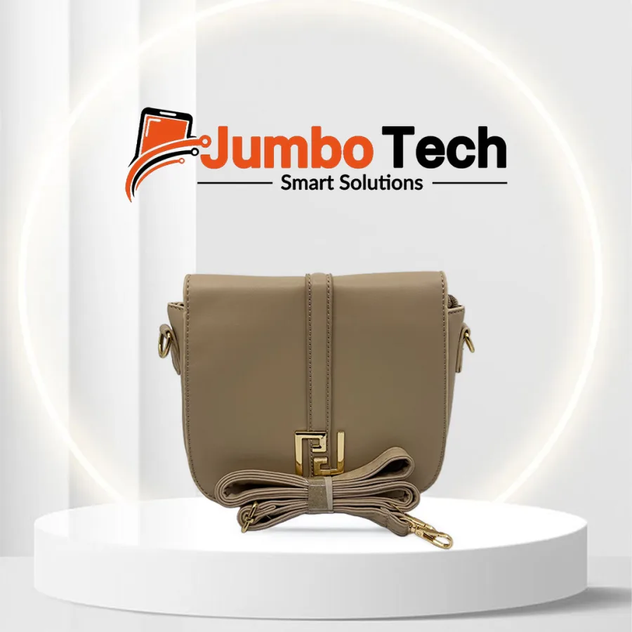 Saddle-Shaped Crossbody Leather Bag with Geometric Gold Hardware Accent