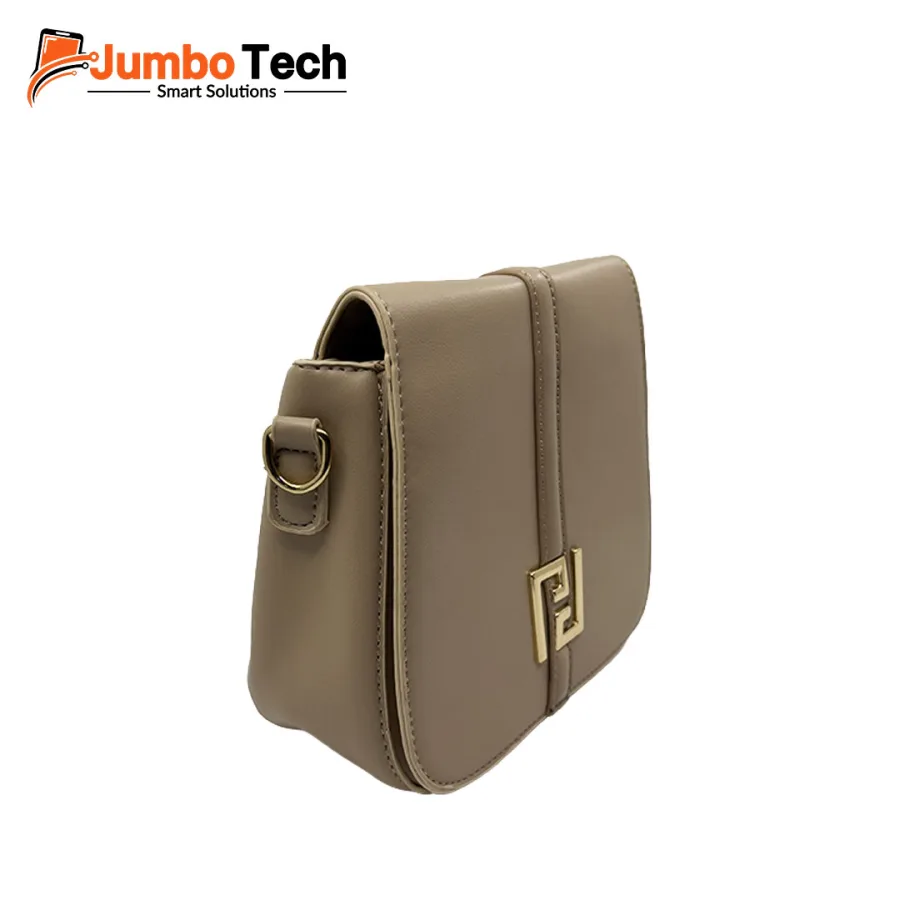 Saddle-Shaped Crossbody Leather Bag with Geometric Gold Hardware Accent