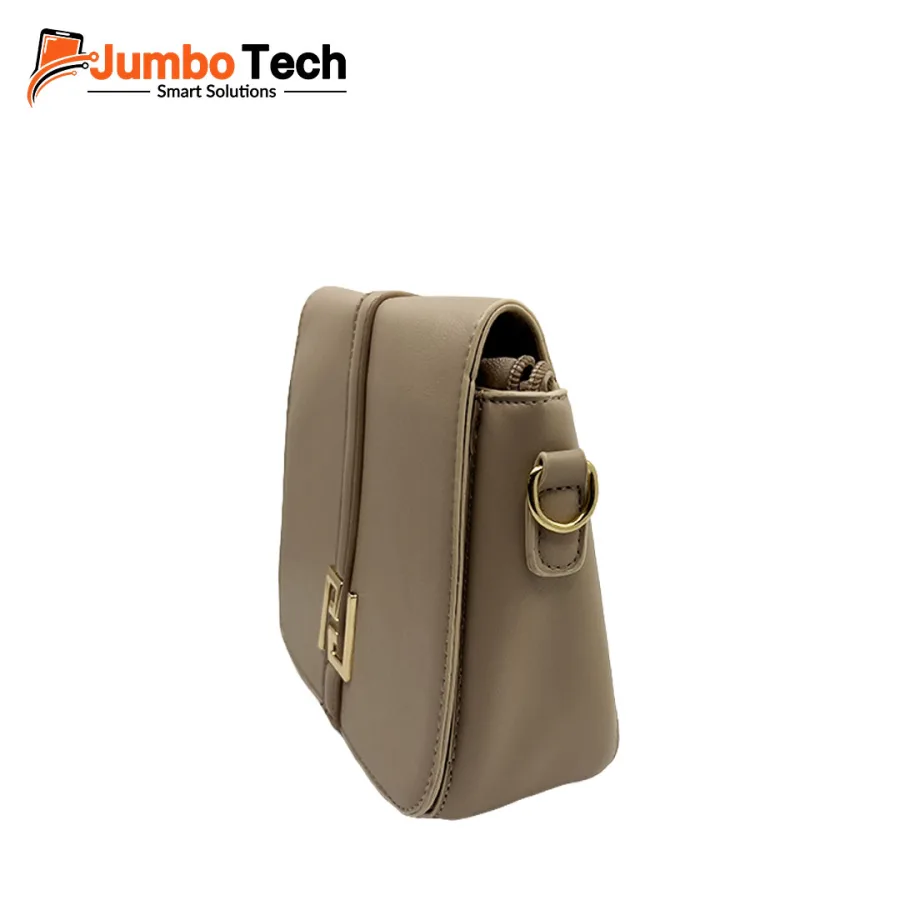 Saddle-Shaped Crossbody Leather Bag with Geometric Gold Hardware Accent