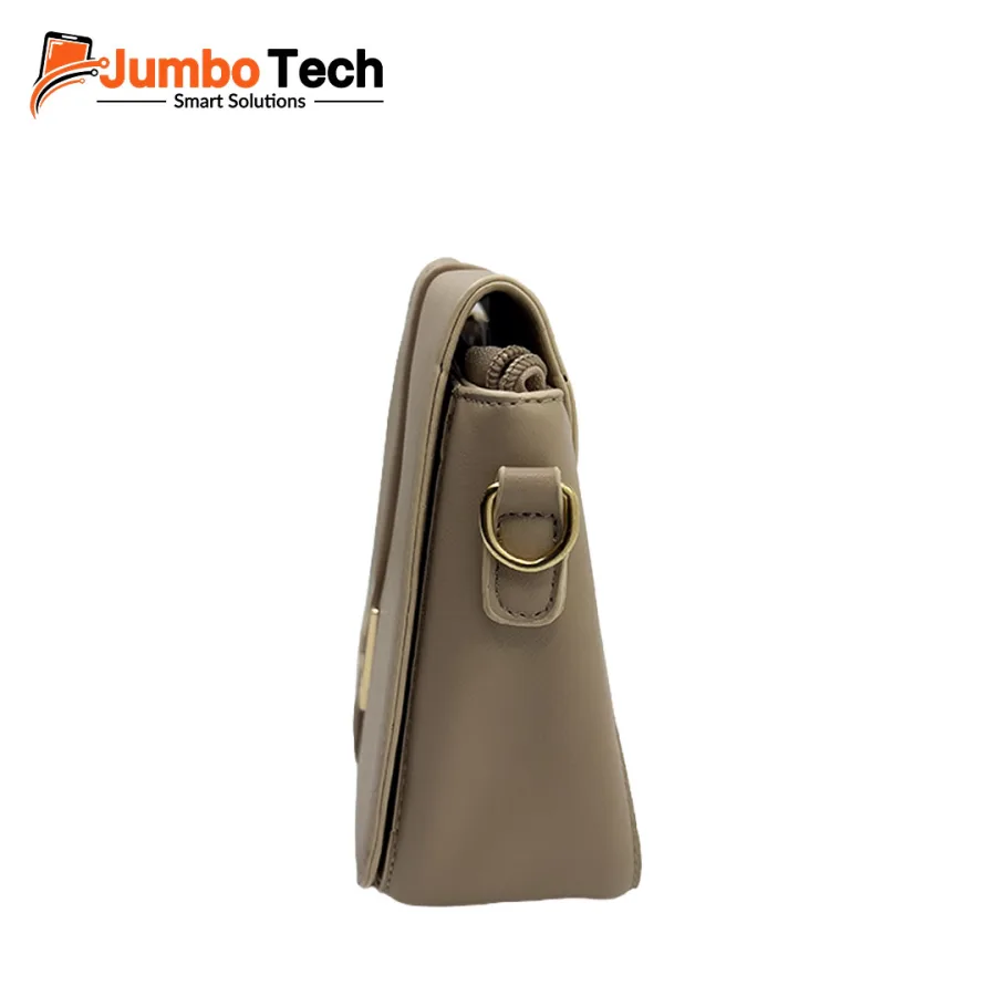 Saddle-Shaped Crossbody Leather Bag with Geometric Gold Hardware Accent