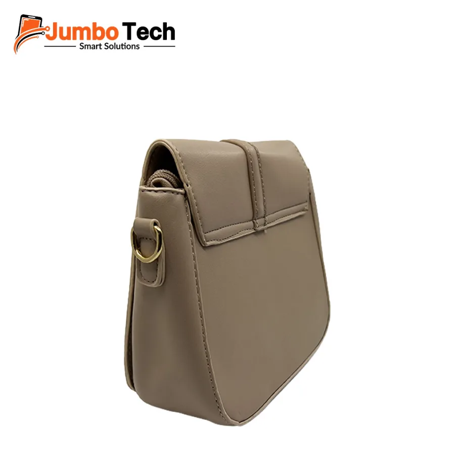 Saddle-Shaped Crossbody Leather Bag with Geometric Gold Hardware Accent