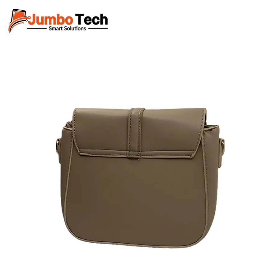 Saddle-Shaped Crossbody Leather Bag with Geometric Gold Hardware Accent