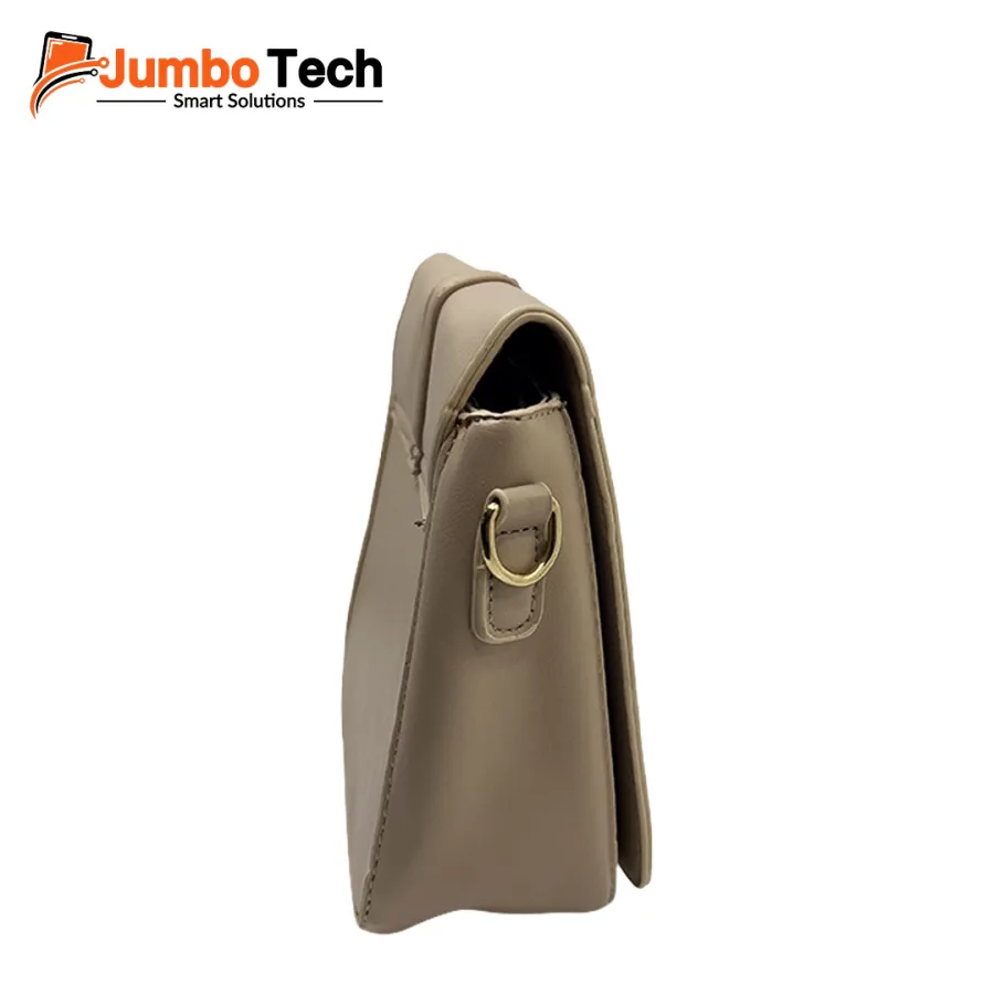 Saddle-Shaped Crossbody Leather Bag with Geometric Gold Hardware Accent