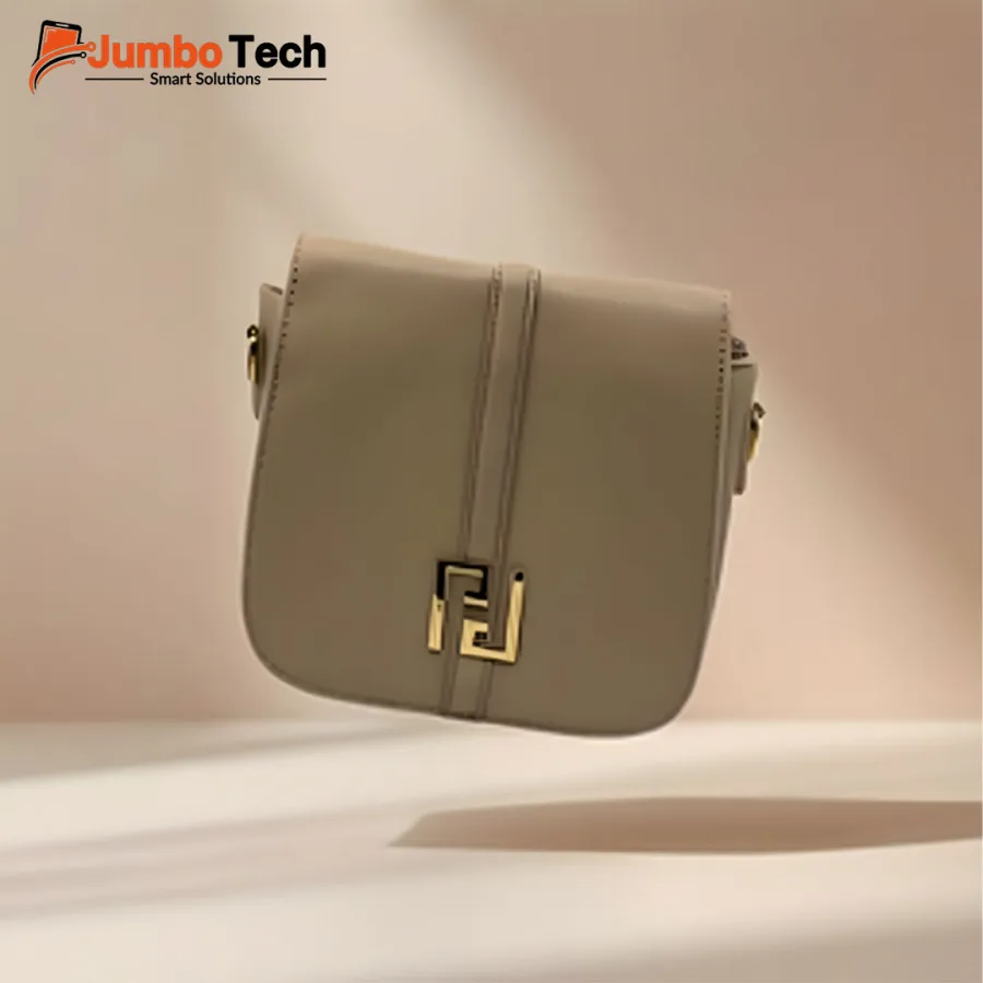 Saddle-Shaped Crossbody Leather Bag with Geometric Gold Hardware Accent