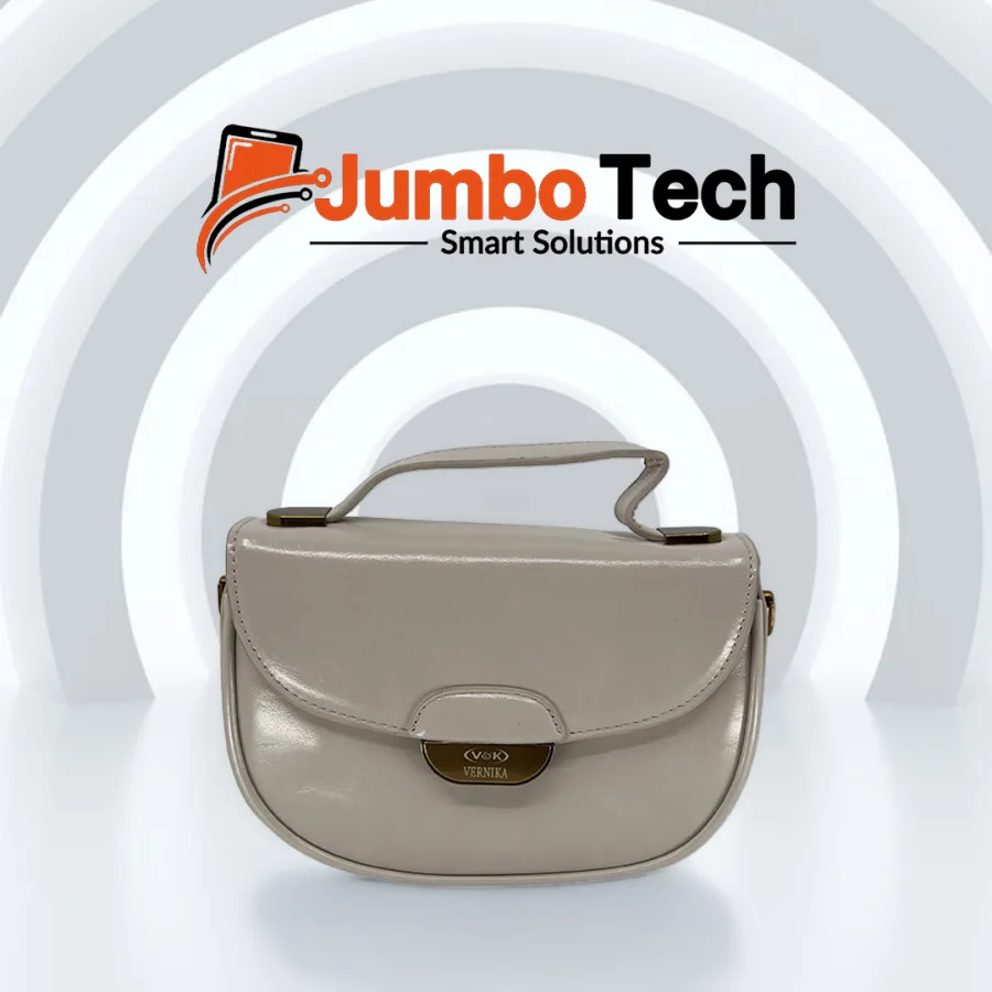 Vernika V&K Women's Leather Handbag with Curved Flap & Gold Metal Clasp