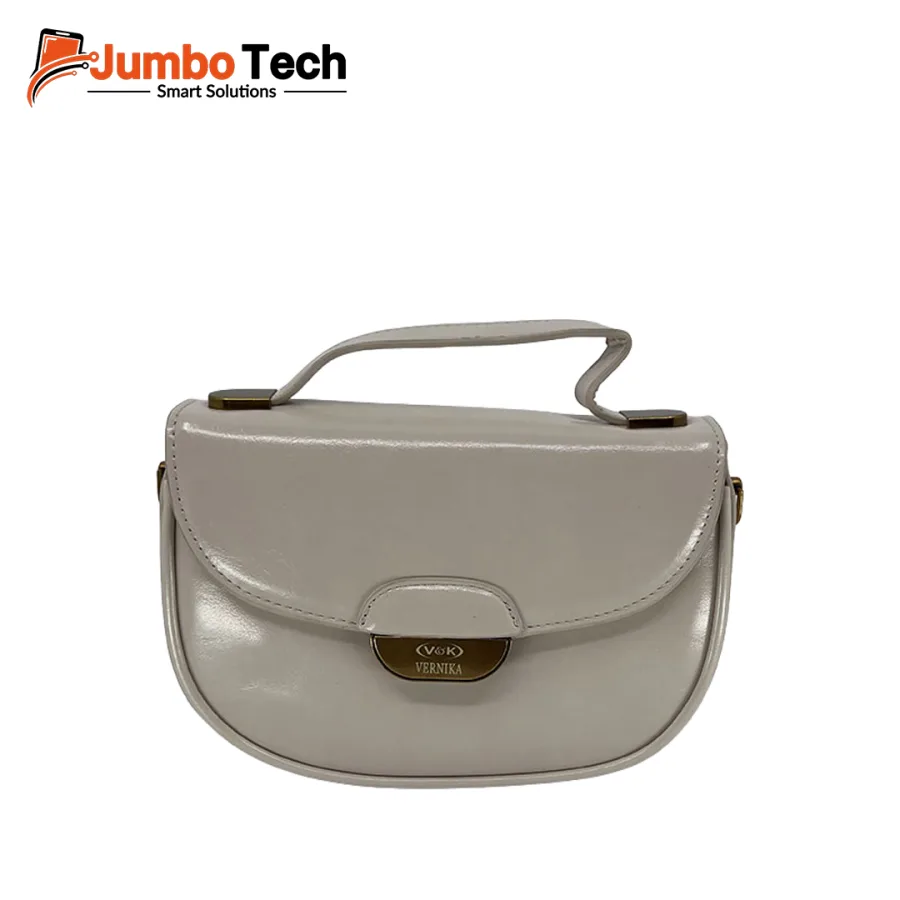 Vernika V&K Women's Leather Handbag with Curved Flap & Gold Metal Clasp