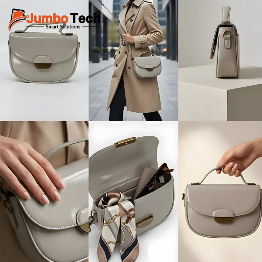 Vernika V&K Women's Leather Handbag with Curved Flap & Gold Metal Clasp