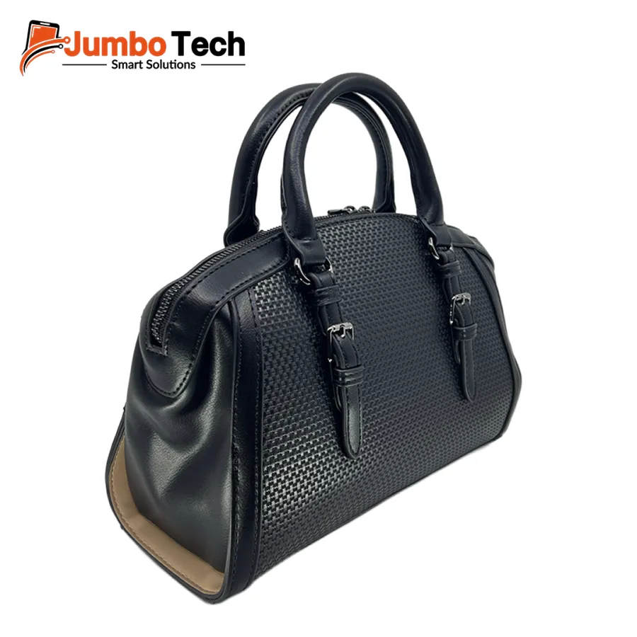 طقم شنطة يد نسائية BS Bag جلد بنقشة منسوجة مع محفظة وحزام كروس (قطعتين)