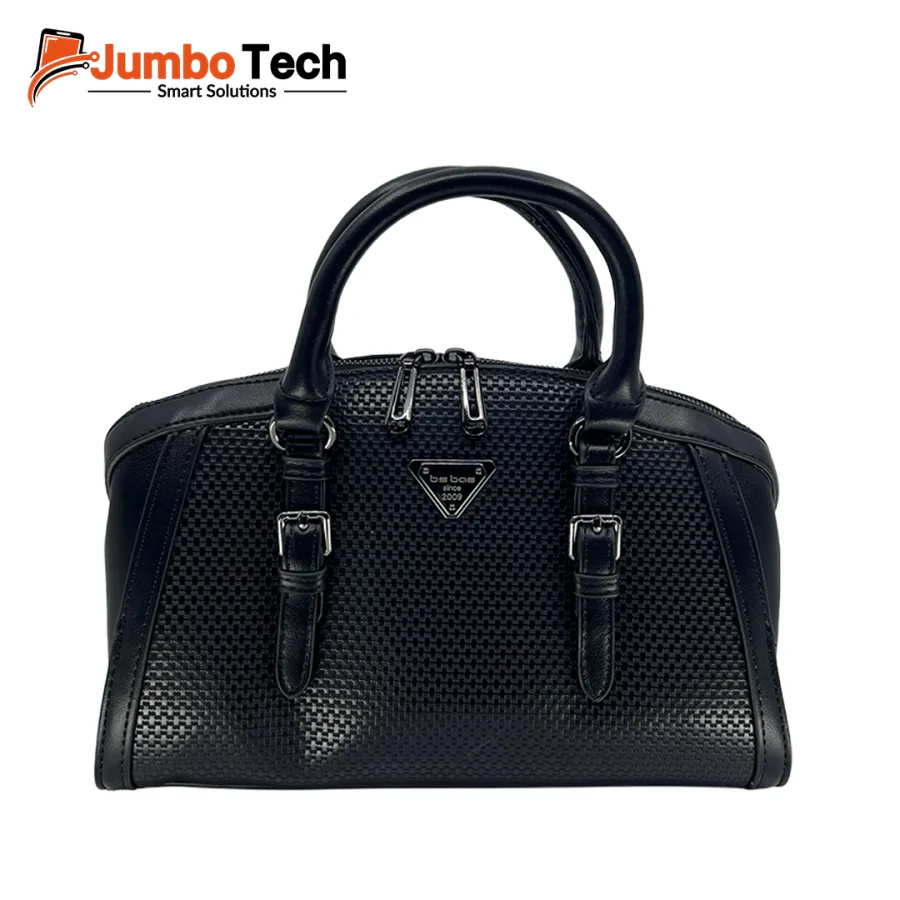 طقم شنطة يد نسائية BS Bag جلد بنقشة منسوجة مع محفظة وحزام كروس (قطعتين)