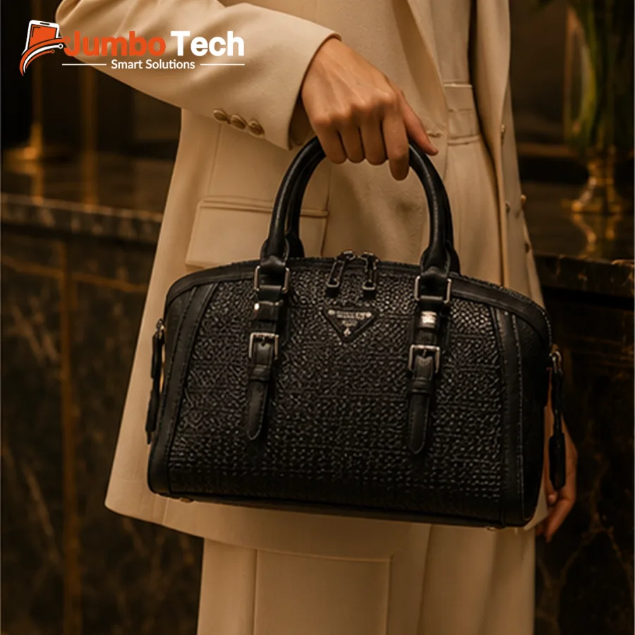 طقم شنطة يد نسائية BS Bag جلد بنقشة منسوجة مع محفظة وحزام كروس (قطعتين)