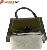 طقم شنطة يد نسائية BS Bag جلد بقفل دائري دوّار مع باوتش بنقشة جلد الثعبان (قطعتين)