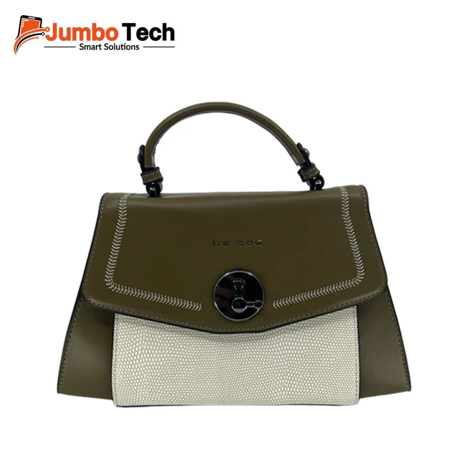 طقم شنطة يد نسائية BS Bag جلد بقفل دائري دوّار مع باوتش بنقشة جلد الثعبان (قطعتين)