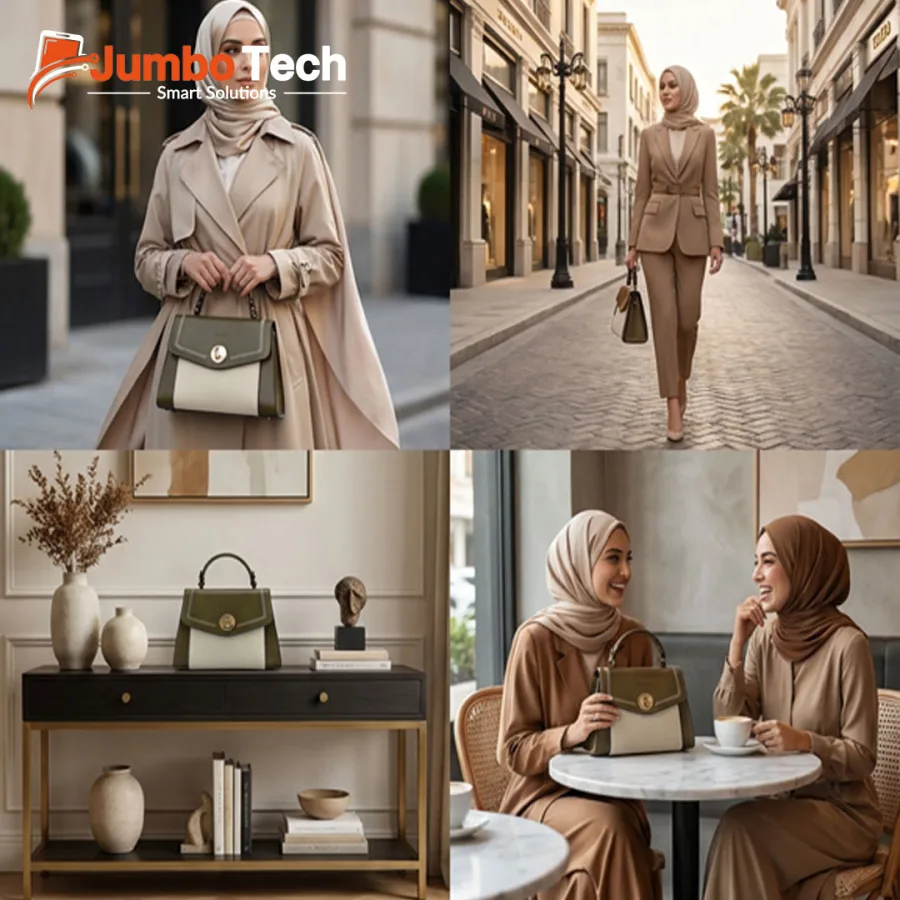 طقم شنطة يد نسائية BS Bag جلد بقفل دائري دوّار مع باوتش بنقشة جلد الثعبان (قطعتين)