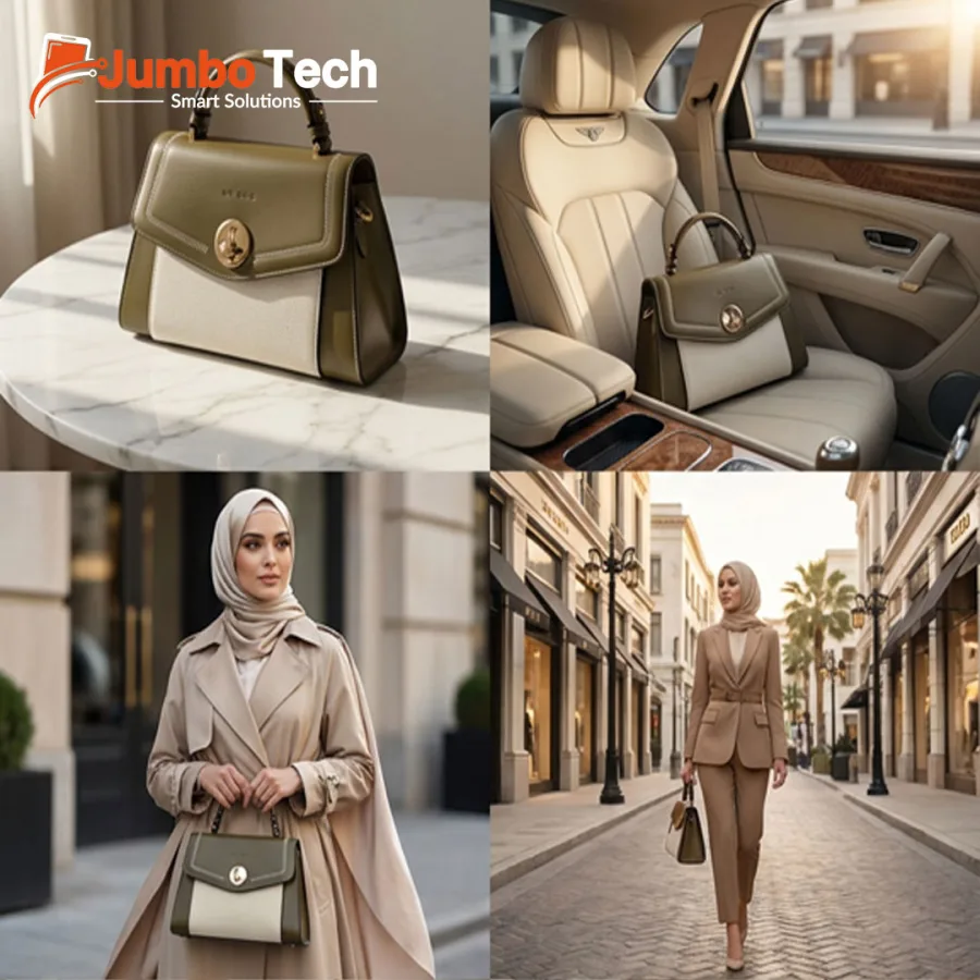 طقم شنطة يد نسائية BS Bag جلد بقفل دائري دوّار مع باوتش بنقشة جلد الثعبان (قطعتين)