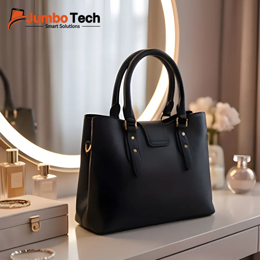 Women's Pebbled Leather Handbag with Gold Teardrop Twist Lock, Double Handles & Crossbody Strap