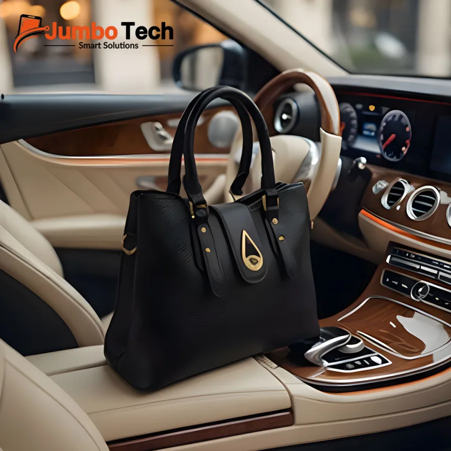 Women's Pebbled Leather Handbag with Gold Teardrop Twist Lock, Double Handles & Crossbody Strap