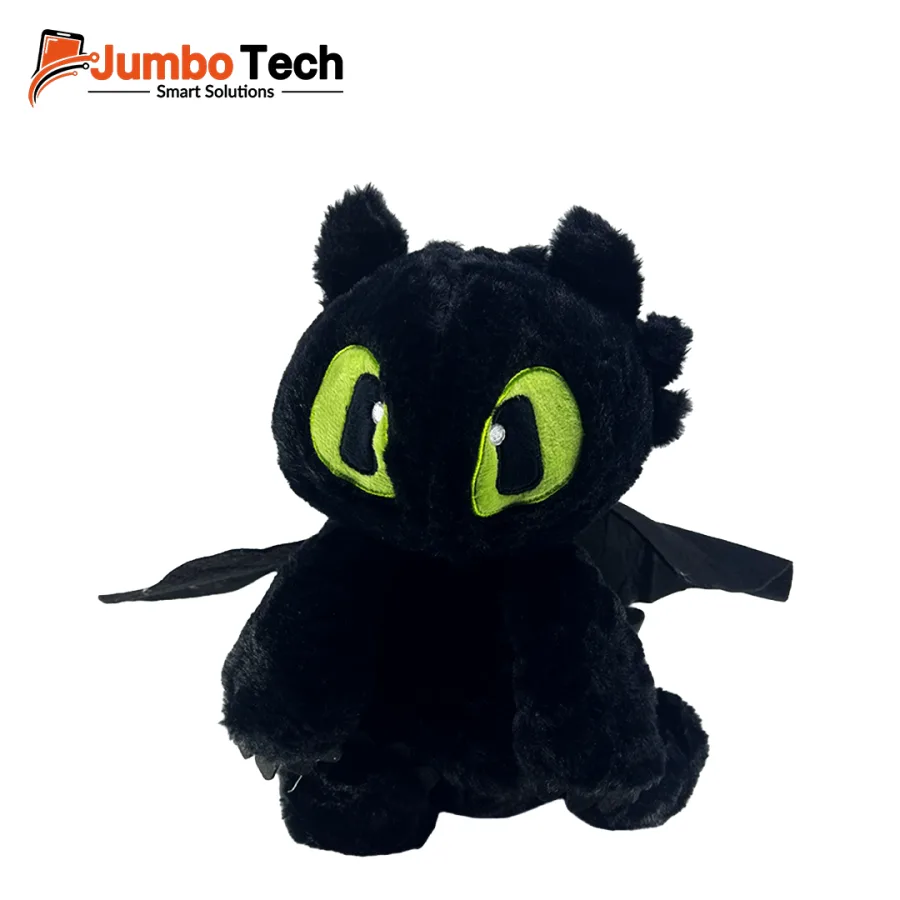 Kids' Plush Black Dragon Backpack with Wings & Green Eyes