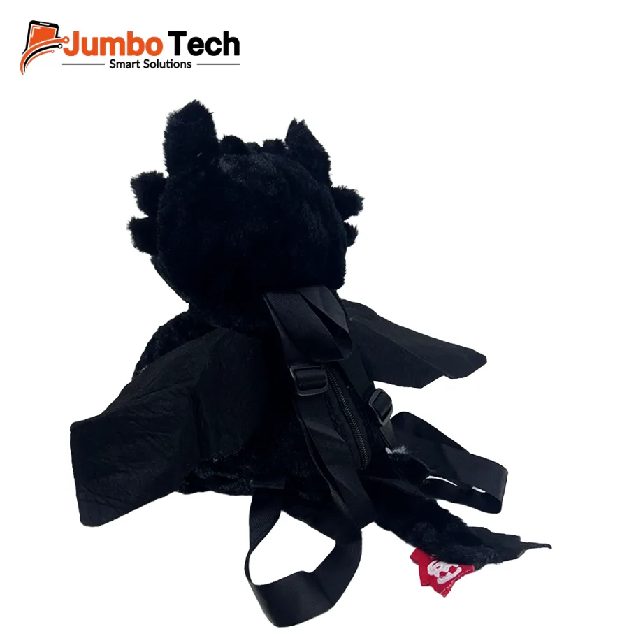 Kids' Plush Black Dragon Backpack with Wings & Green Eyes