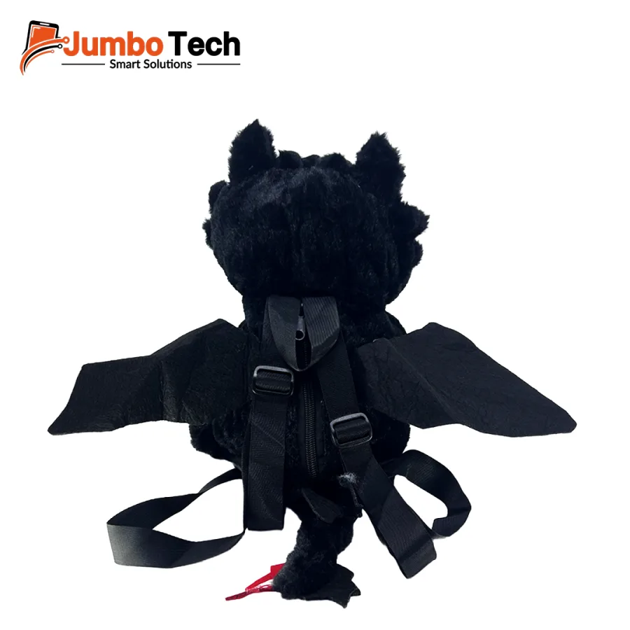 Kids' Plush Black Dragon Backpack with Wings & Green Eyes