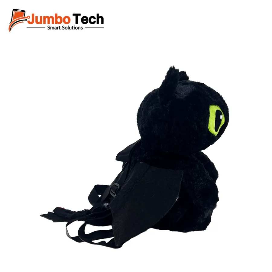 Kids' Plush Black Dragon Backpack with Wings & Green Eyes