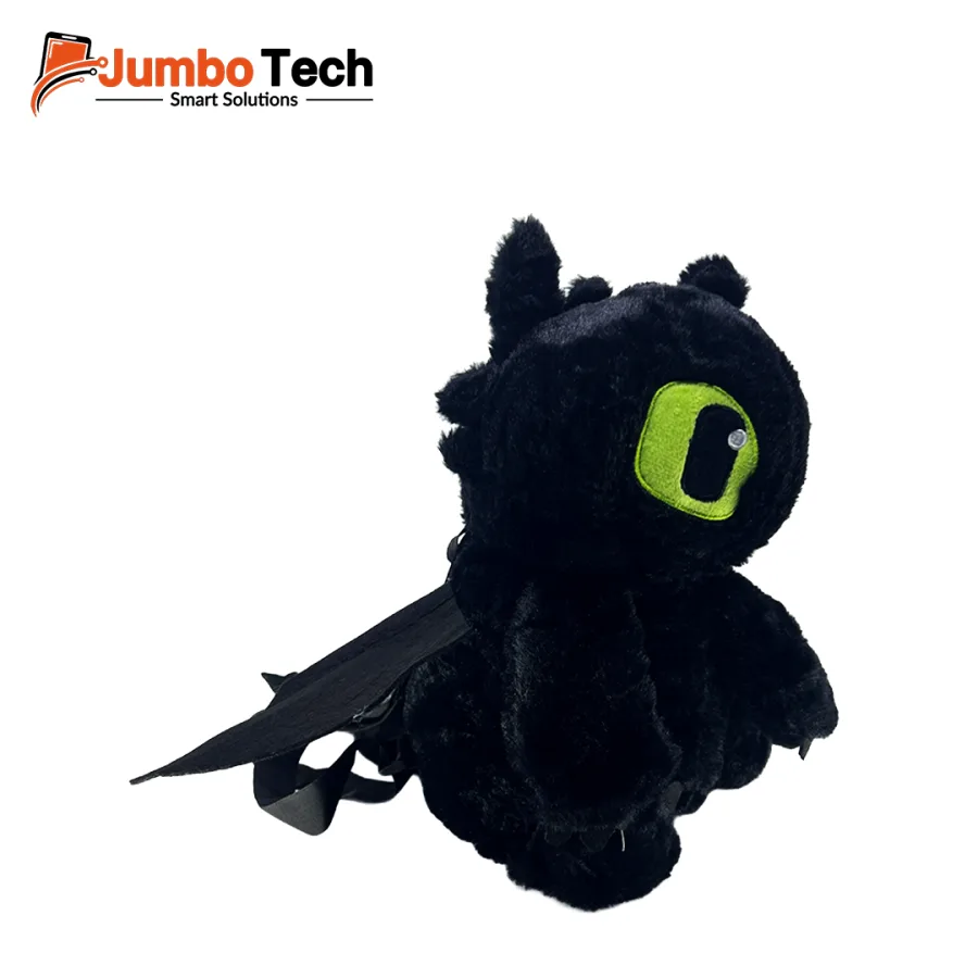 Kids' Plush Black Dragon Backpack with Wings & Green Eyes