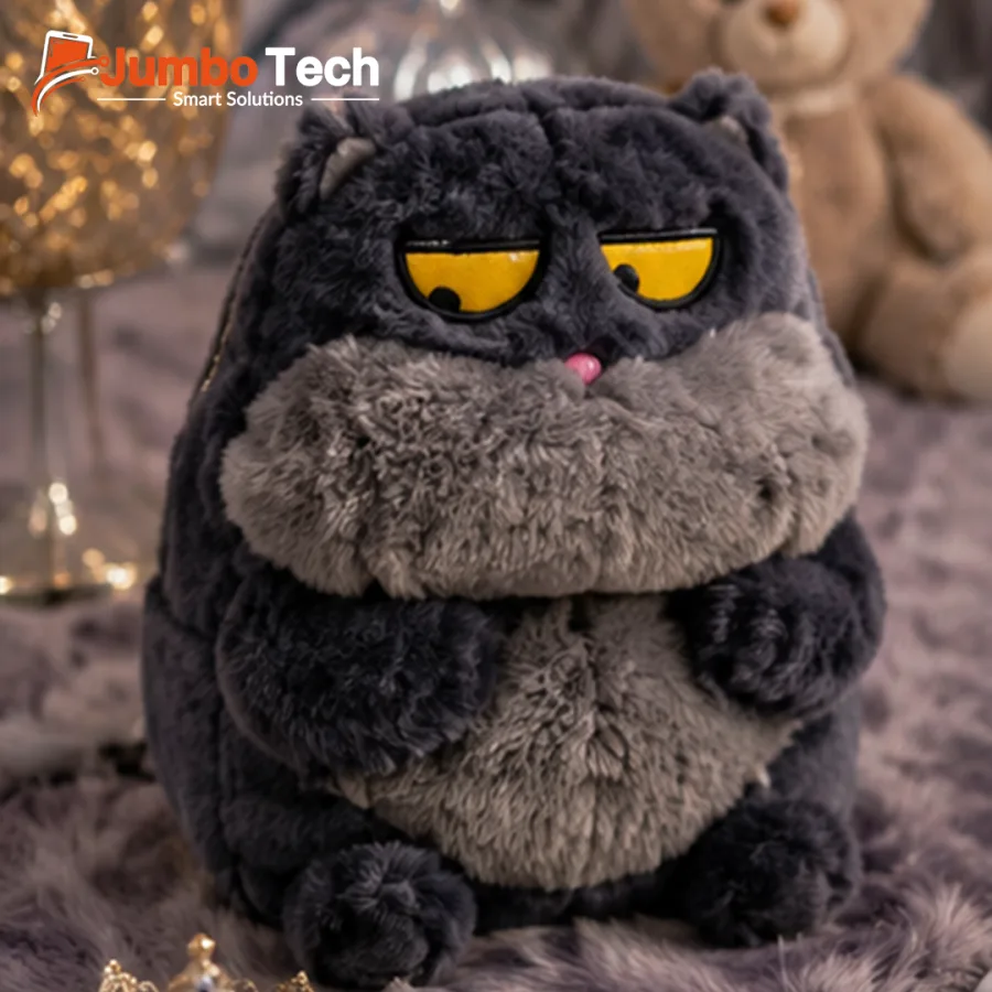 Chubby Lazy Cat Plush Doll with Sleepy Eyes & Fluffy Long Fur