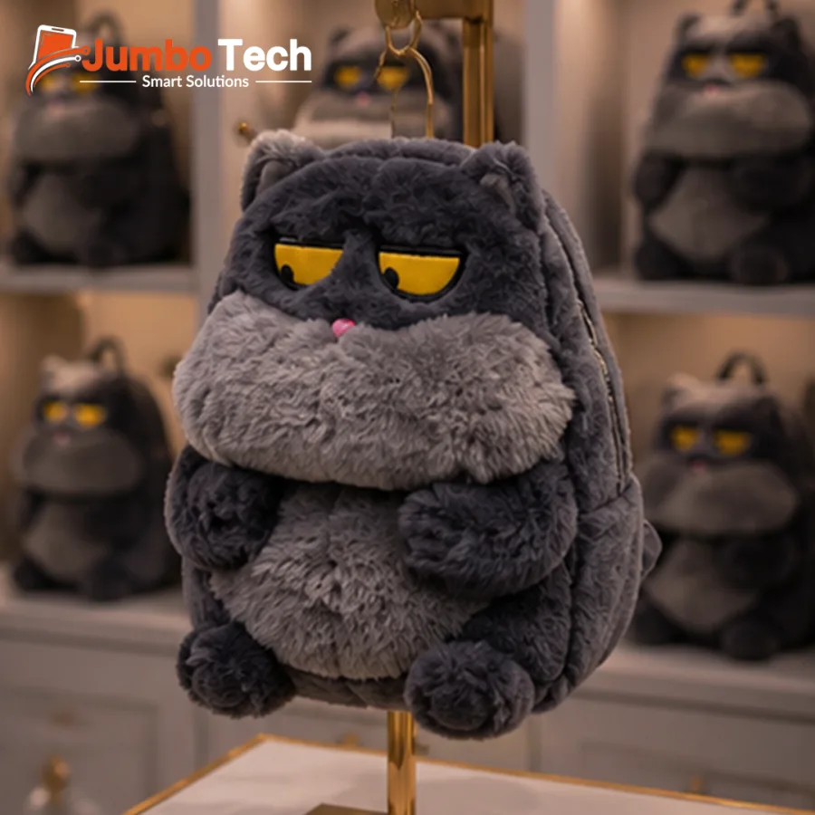 Chubby Lazy Cat Plush Doll with Sleepy Eyes & Fluffy Long Fur