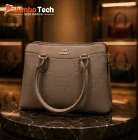 DR Dream City Women's Leather Handbag with Embossed Logo Pattern, Gold Emblem & Double Handles