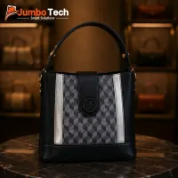 DR Dream City Women's Bucket Bag with 3D Cube Print, Round Logo & Wide Top Handle