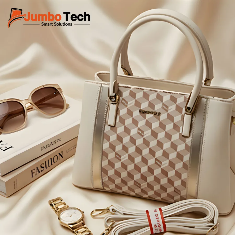 DR Dream City Women's Tote Bag with 3D Cube Print, Double Handles & Crossbody Strap