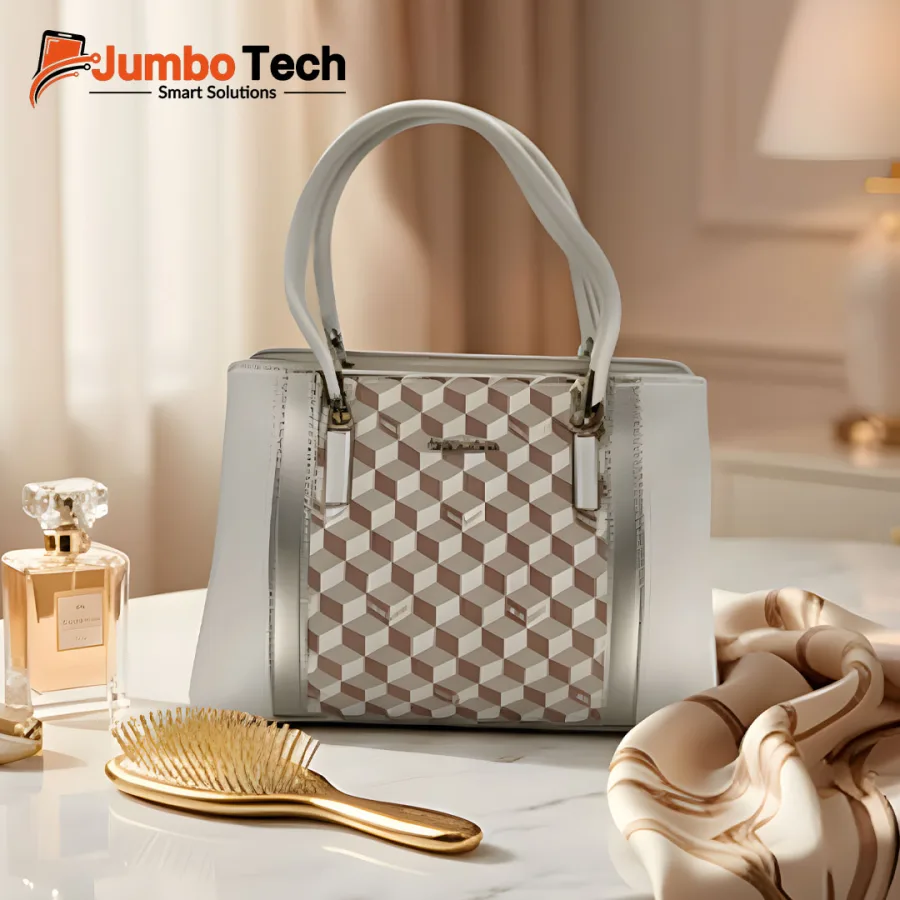 DR Dream City Women's Tote Bag with 3D Cube Print, Double Handles & Crossbody Strap